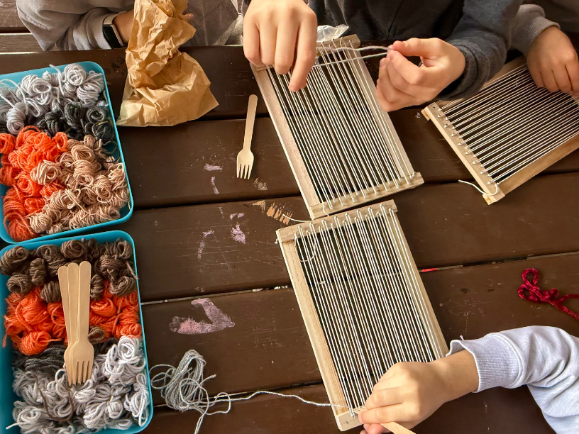 Pupils participating in a collaborative weaving activity within the ISLE Erasmus+ Teacher Academies project.
